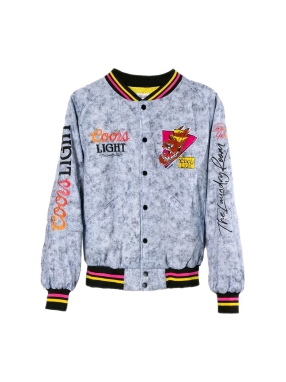 The Laundry Room Beerabunga Coors Light Bomber Jacket Acid Wash Sz XS NWT Retro